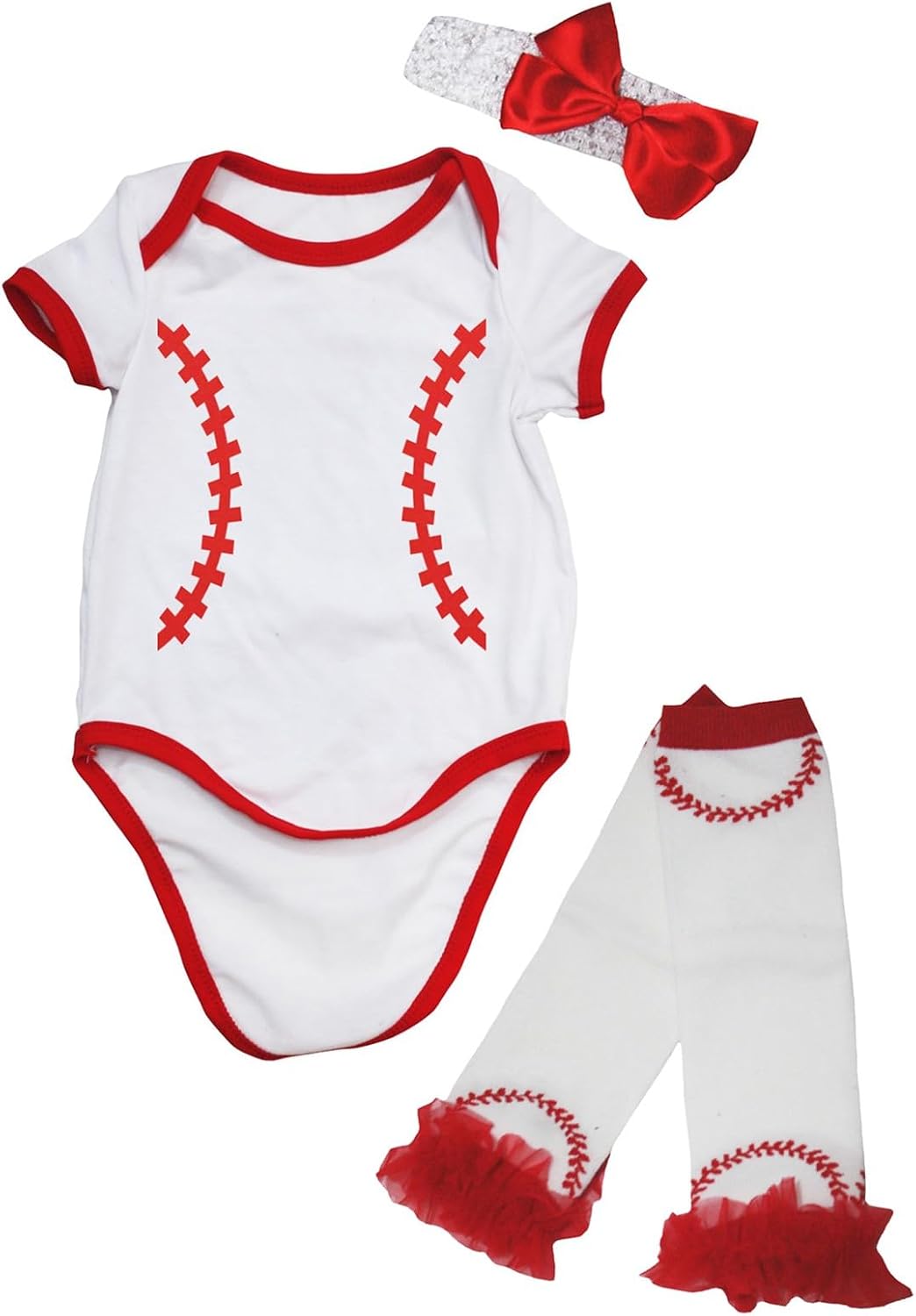 Petitebella Baseball Pattern Baby Bodysuit Leg Warmer Nb-18m