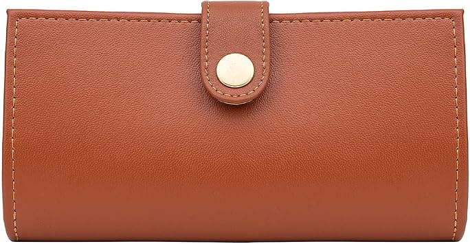 Womens Genuine Leather Wallet Slim Design with Secure Snap Multiple - Card Slots & Interior Zipper Pocket Brown