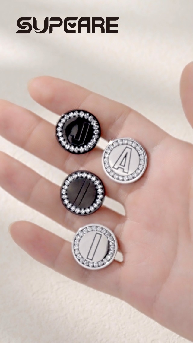 Mancuernillas iniciales C en acero inoxidable para hombre miniatura 7
