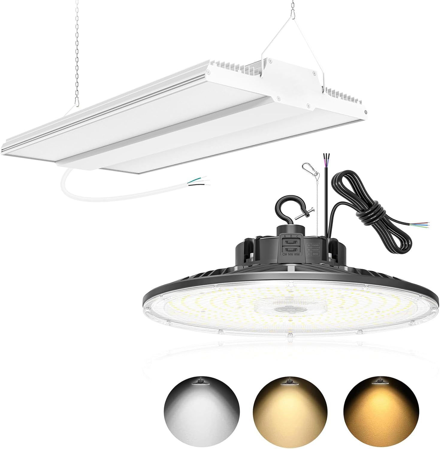 ADUB 240W LED Linear High Bay Light, 36000LM 1.63FT, UFO LED High Bay Light 150W 100W 80W Adjustable, UL Listed