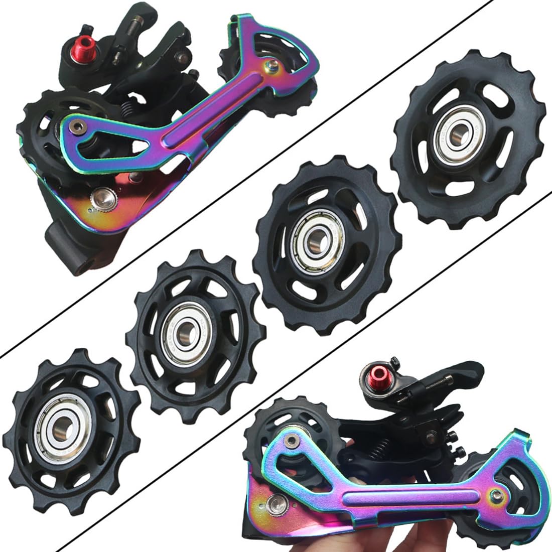 Deragliatore per bicicletta, 2 pezzi, 12T MTB, cambio pulley, Pulegge deragliatore, Puleggia Cambio, Rotelle del Cambio, Set di rulli e rulli guida per rullo cambio Pulley (alluminio, nero)