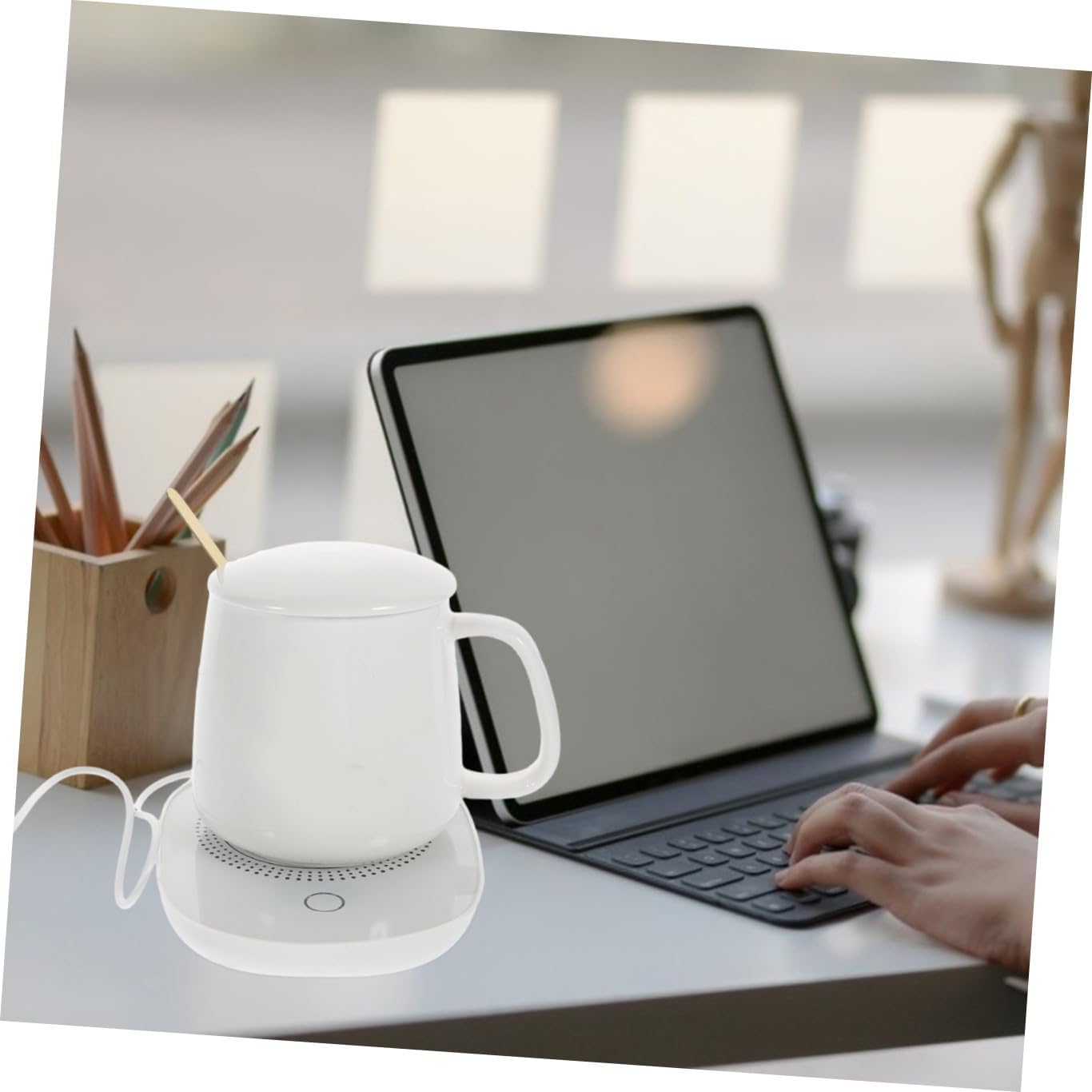Electric USB Cup Warmer Pad 55℃ Thermostatic Milk and Coffee Mug Heating Pad Gravity Sensor for Home and Milk Heating, Beige