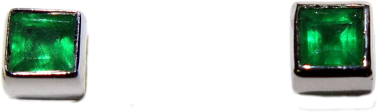 14k Gold Genuine Emerald or Sapphire Tiny Bezel Stud Earrings