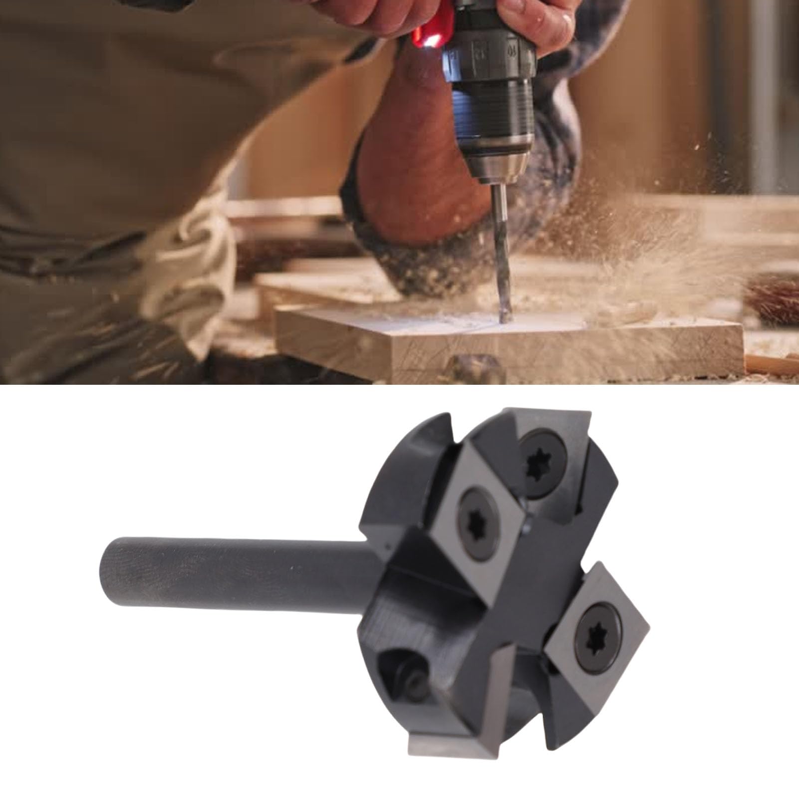 Punta per Fresatura per Appiattire Lastra, Diametro di Taglio da 1,5 Pollici, Gambo Tondo da 8 Mm, 4 Taglienti, Punta per Superficie CNC Spoilboard con Lame a Doppio Lato, per