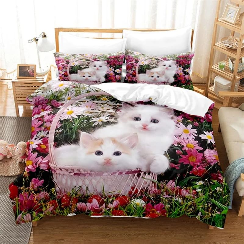Housse de couette 90x190 chat rose, le cadeau personnalisé idéal pour garçons et filles