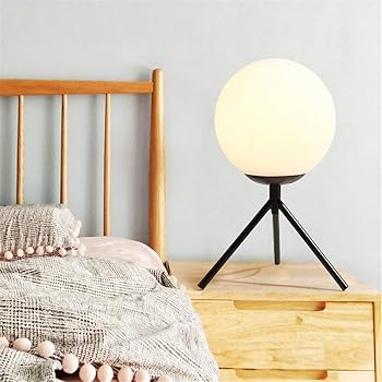 Amazon Com Baycheer Modern 1 Bulb Industrail Glass Globe Metal Table Lamp Reading Book Light With Ball White Glass Shade Nightstand Bedside Desk Lamp For Bedroom Living Room Office Black Home Improvement