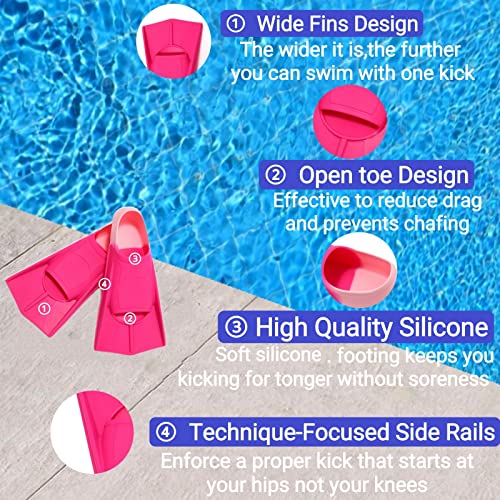 Fadgesy Swimming Training Fins,Comfortable Silicone Flippers For Swimming And Diving,Size Suitable Kids Girls Boys Adults (Small, Red/Pink) #TOP6