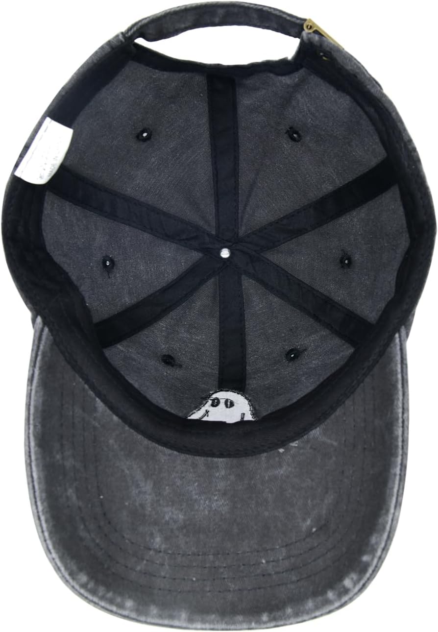 Cute Embroidered Ghost Hat, Adjustable Spooky Halloween Baseball Cap for Men Women Black - Image 5