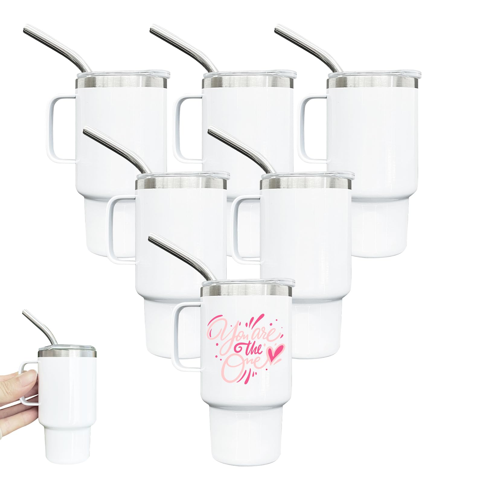 FunTrans 3oz Mini Tumbler Shot Glass with Straw and Lid, 6 Pack Stainless Steel Sublimation Shot Glasses with Handle for Wedding Party Whiskey