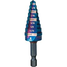 Spyder 1/4 to 3/4-inch Hex Shank 9-Step HSS Drill Bit with Mach-Blue Armor Plating for Steel, Aluminum, Stacked Materials, and More.