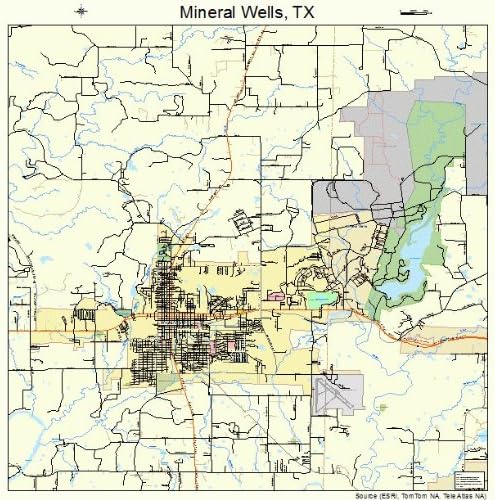 Large Street & Road Map of Mineral Wells, Texas TX - Printed poster size wall atlas of your home town