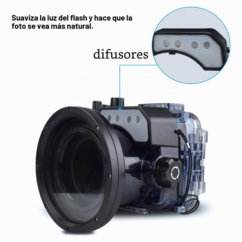 Sea frogs Funda para cámara subacuática Compatible con Sony RX100 VII IPX8 de 40 m/130 pies, Profundidad máxima de inmersión, Carcasa Impermeable para Buceo, Surf, Remo, esquí RX100-7 | IPX8 40 m/130 ft Profundidad máxima de inmersión RX100 VIICámara Cuer