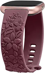 Compatível com Fitbit Versa 4/Versa 3/Sense 2/Sense - Pulseira esportiva solo com gravação floral, linda pulseira de silicone para mulheres