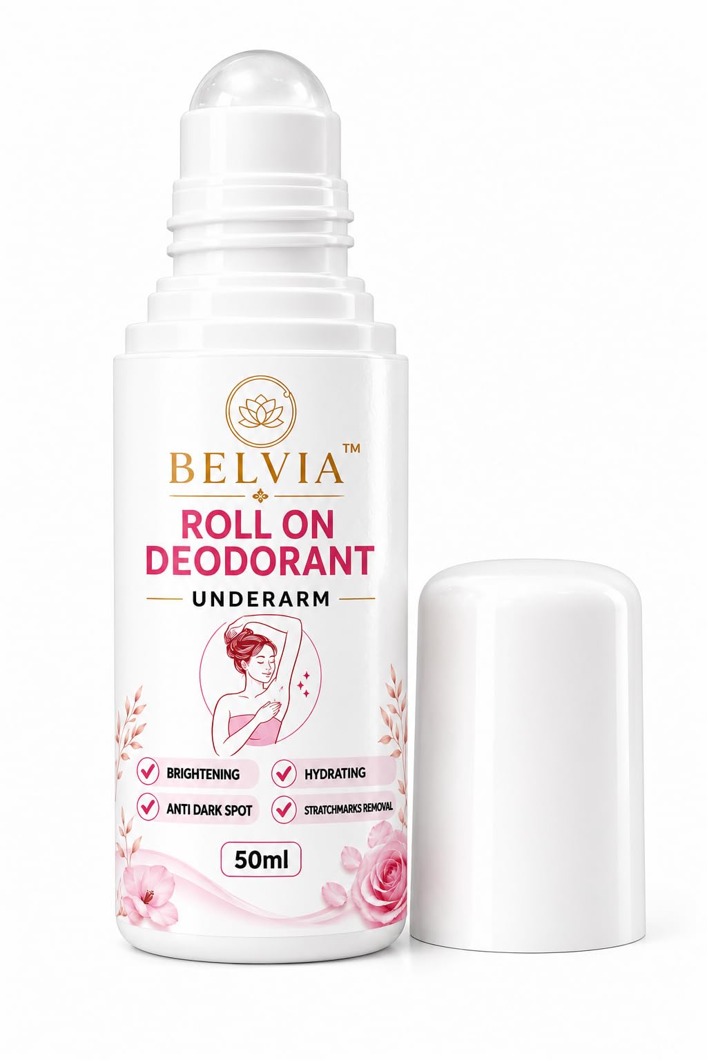 Belvia™ Roll on Deodorant Underarm, 50ml | Brightening, Anti Dark Spot, Hydrating, Stretchmarks Removal-image-46