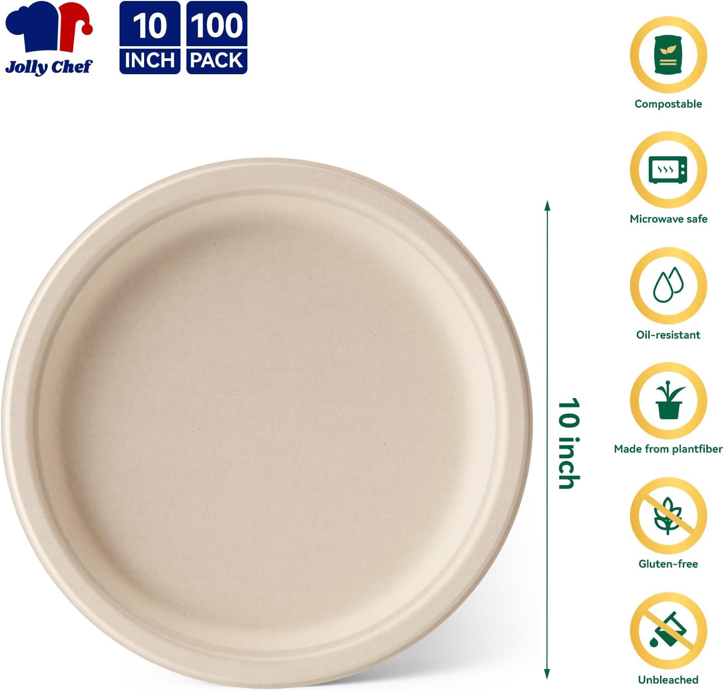 Compostable Heavy Duty 10 Inch 100 Pack Eco-Friendly Disposable Paper Plate image 2