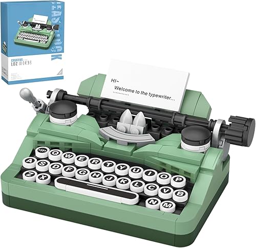 Juego de bloques de construcción retro para máquina de escribir, juguete creativo coleccionable de ladrillos de construcción vintage, bonita