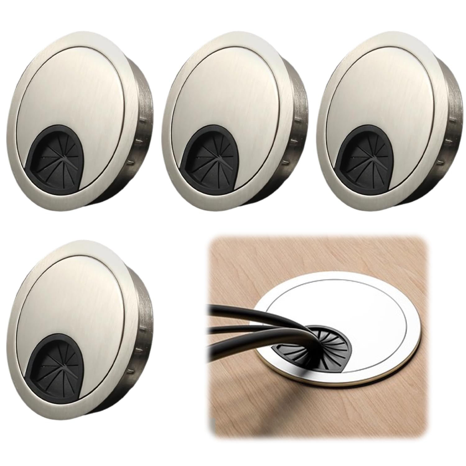 Desk Cable Grommet, 4 PCS Zinc Alloy Desk Hole Cover with Adjustable Center Cable Hole for Entertainment Systems in Computer Desks, Office Gear, PC Peripherals, Offices, Homes, and Schools