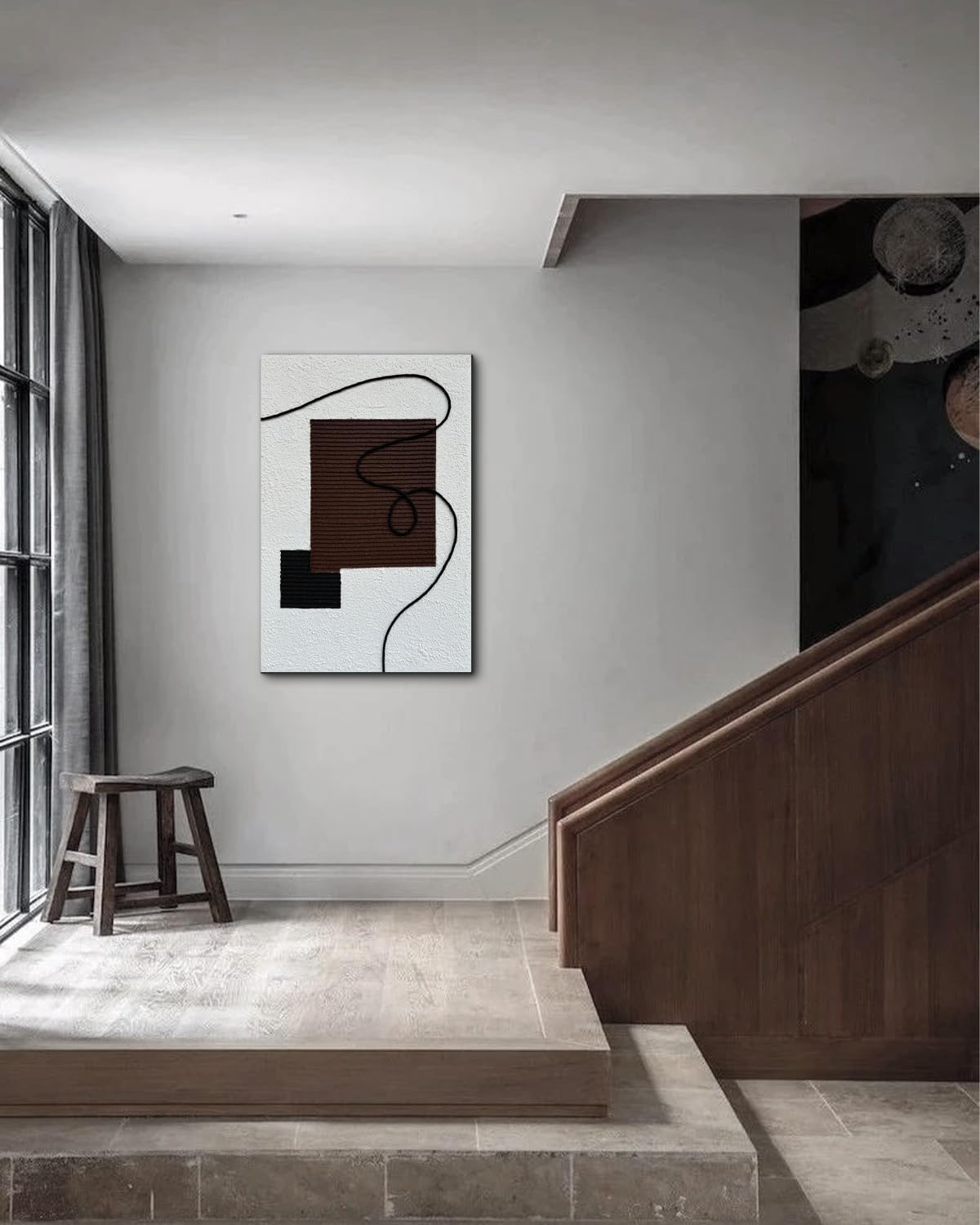 Creespi Hand Painted Black White and Brown Textured Wall Art,Modern Minimalist Oil Painting on Canvas 24x36 inch, Abstract 3D Decorative Wall Painting for Home Decoration