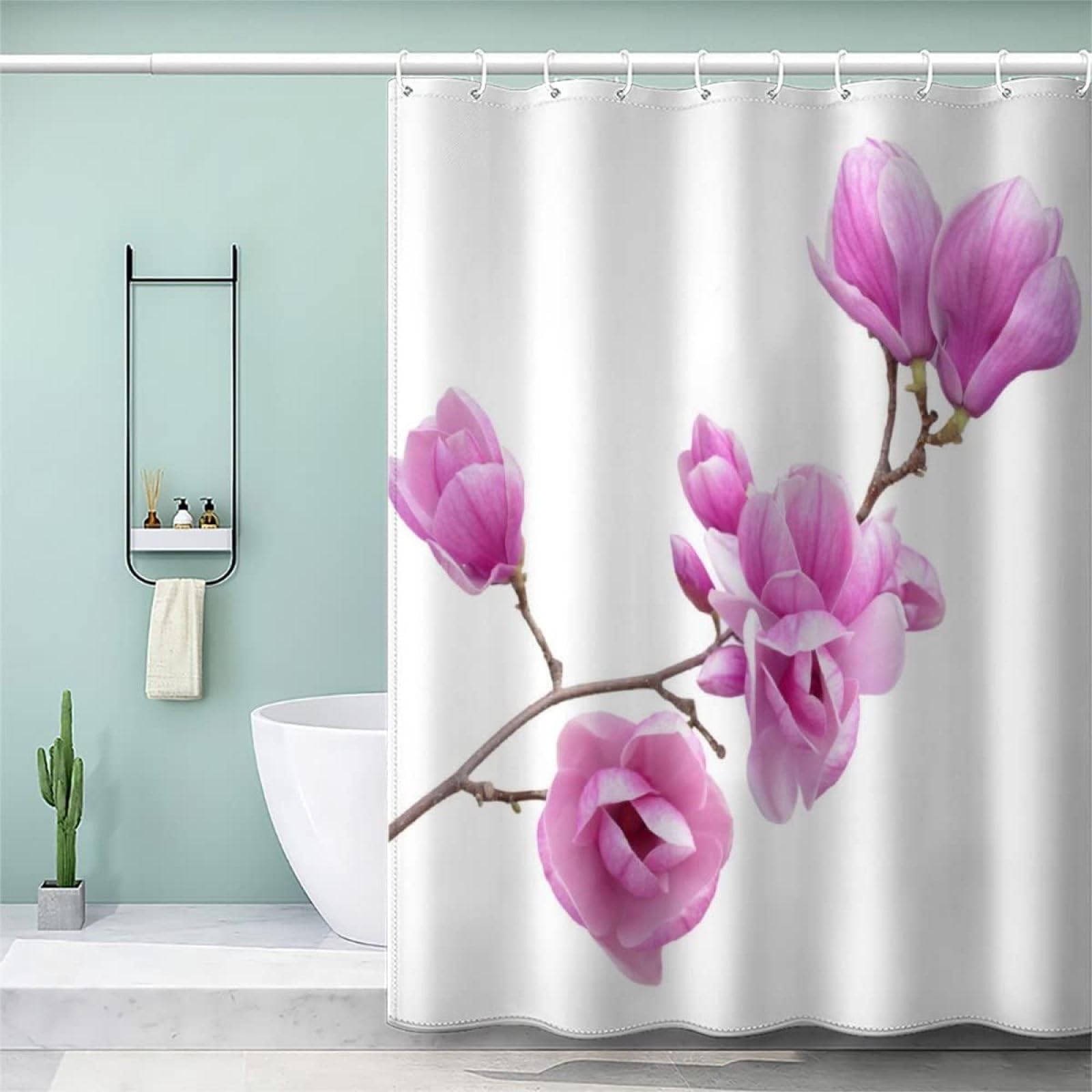 Tenda da doccia con motivo a righe rosa e rosa, tende da bagno impermeabili per la