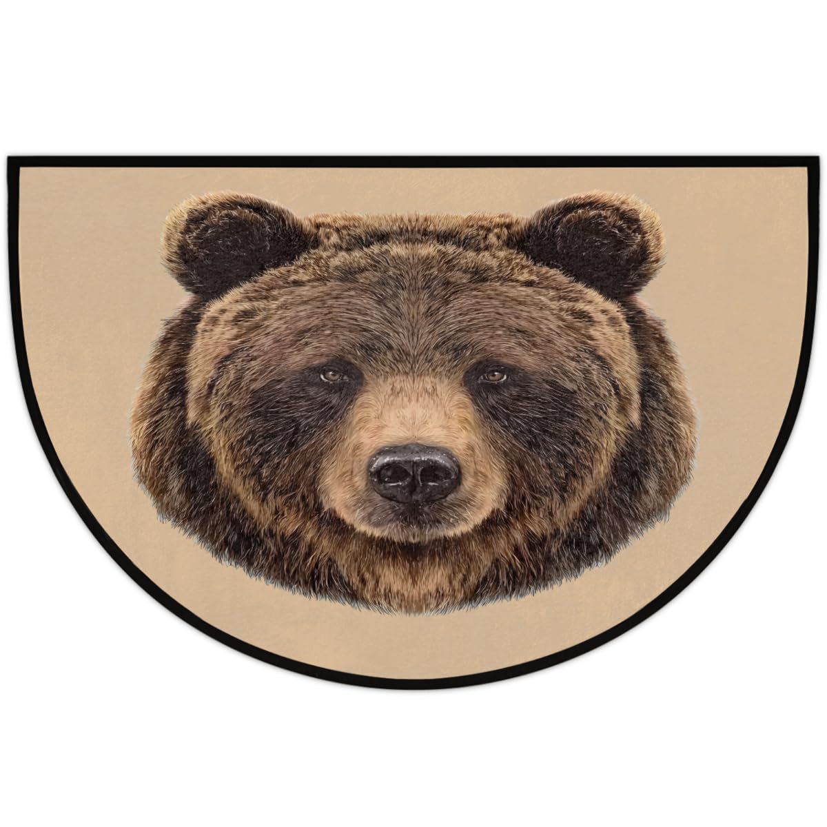 Pardick Half Round Door Mat Cool Animal Bear Anti-Slip Semi Circle Rug 24X36 Indoor Door Mat Half Moon Bath Mat, Washable Decorative Floor Mat for