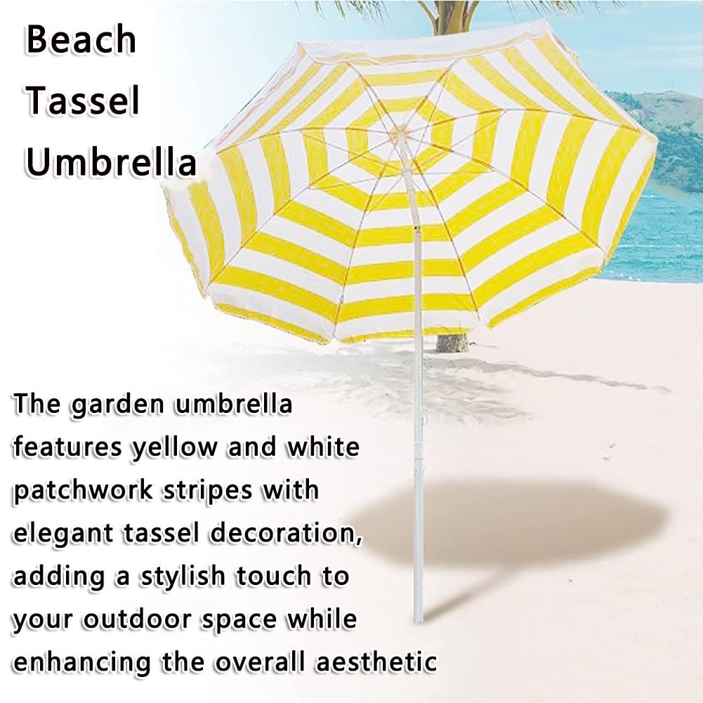 Parasol Plażowy Uchylny 160 cm, Mały Parasol Ogrodowy W Paski Odporny na Ochrona UV z Regulowaną Wysokością, na Imprezę Przy Basenie na Podwórku