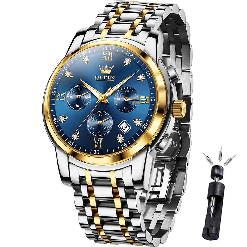 OLEVS Men's Luxury Watch Waterproof Stainless Steel Quartz Luminous Easy Read Chronograph Watches Calendar Wrist Watch