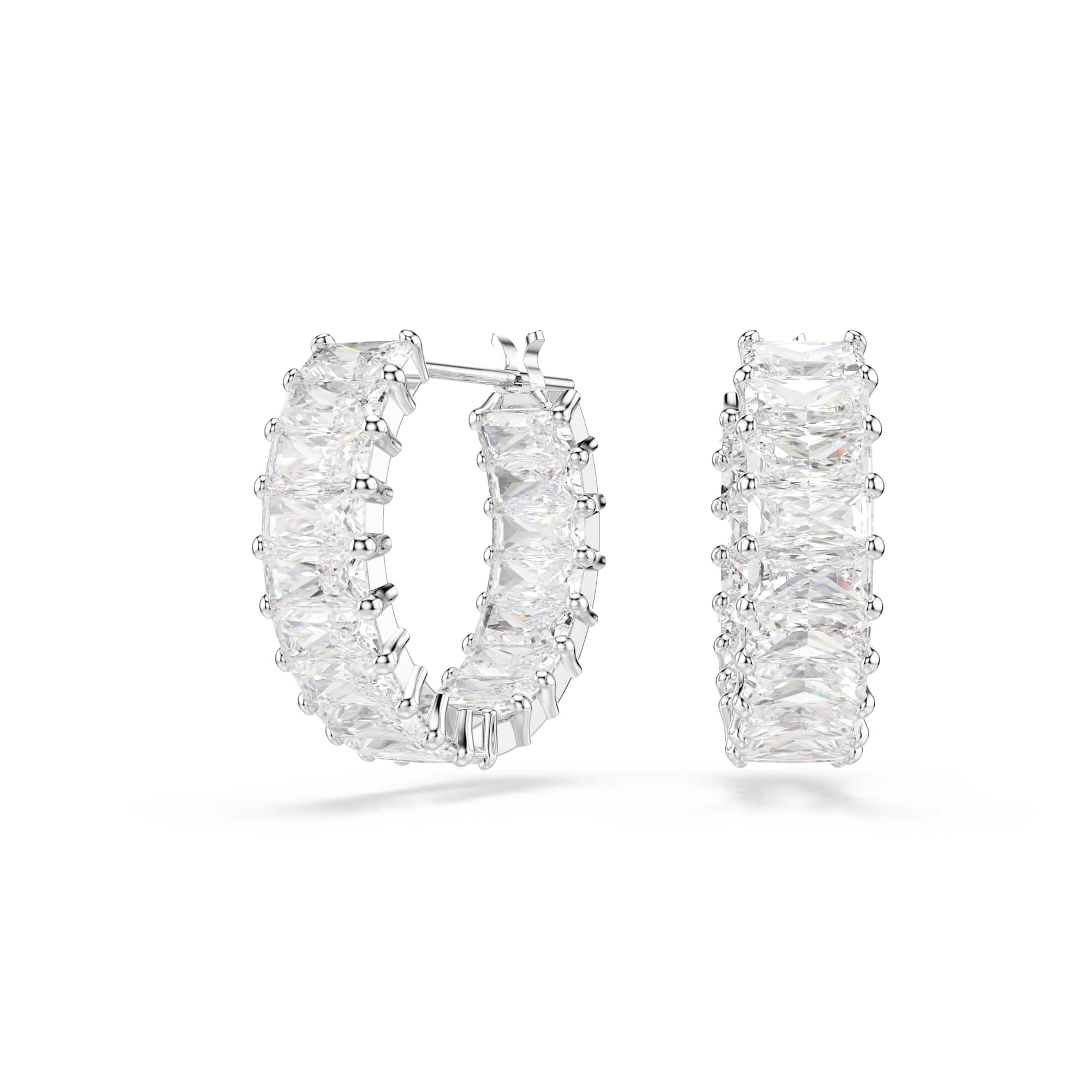 Swarovski Matrix Crystal Hoop Earrings Blue and Clear Crystals Rhodium Finish