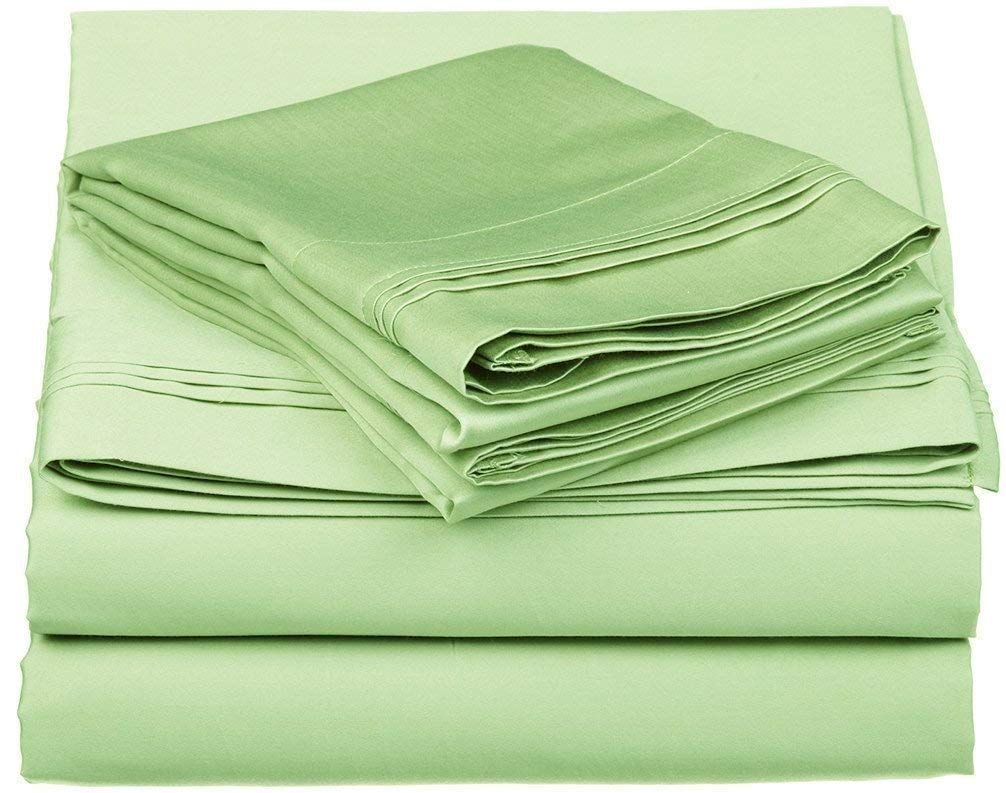 LUXURIOUS BEDDING 1000-Thread-Count 100% Egyptian Cotton Bed Sheets, 4-Pc Upto 11'' Deep Pocket (1 Fitted + 1 Flat + 2 pillowcase) Euro Double Size Sage Solid