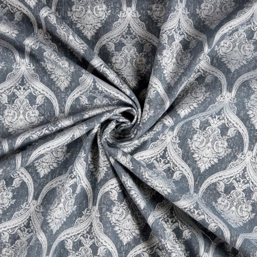 Image of haus & kinder Printed Jacquard Window Curtain 5 Feet Long Pack of 1 Window Curtain, 5 Feet Curtain for Window (Ornate Symphony, Sapphire Damask Design 130x152 CM)