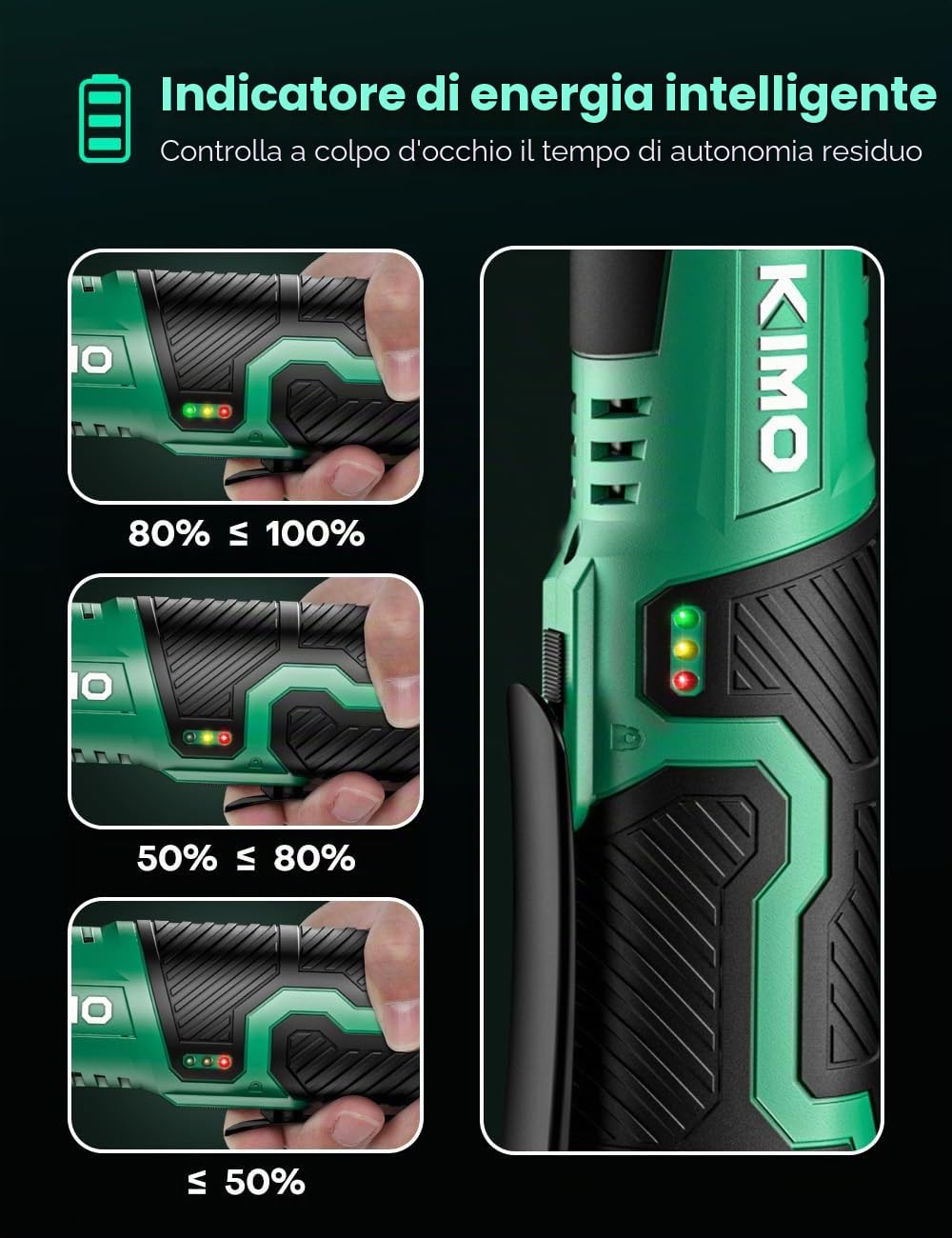 K I M O. Set di chiavi a cricchetto elettriche senza fili, 40 Ft-lbs, 400 RPM, 3/8" 12 V, kit a cricchetto senza fili con ricarica rapida da 60 min, trigger a velocità variabile, confezione da 2