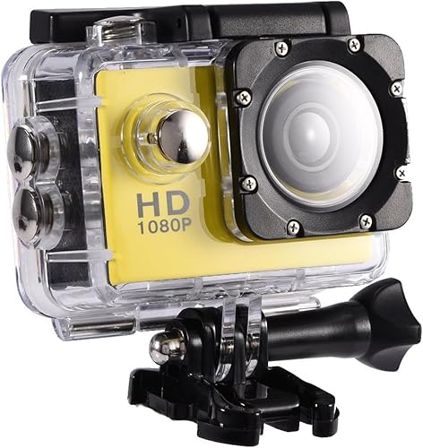 RigWig Action Camera, Full HD 1080P Sports, 30M Waterproof, 16MP Anti-Shake Mounting Accessories Kit for Diving/Bike/Climbing/Swimming (Yellow)