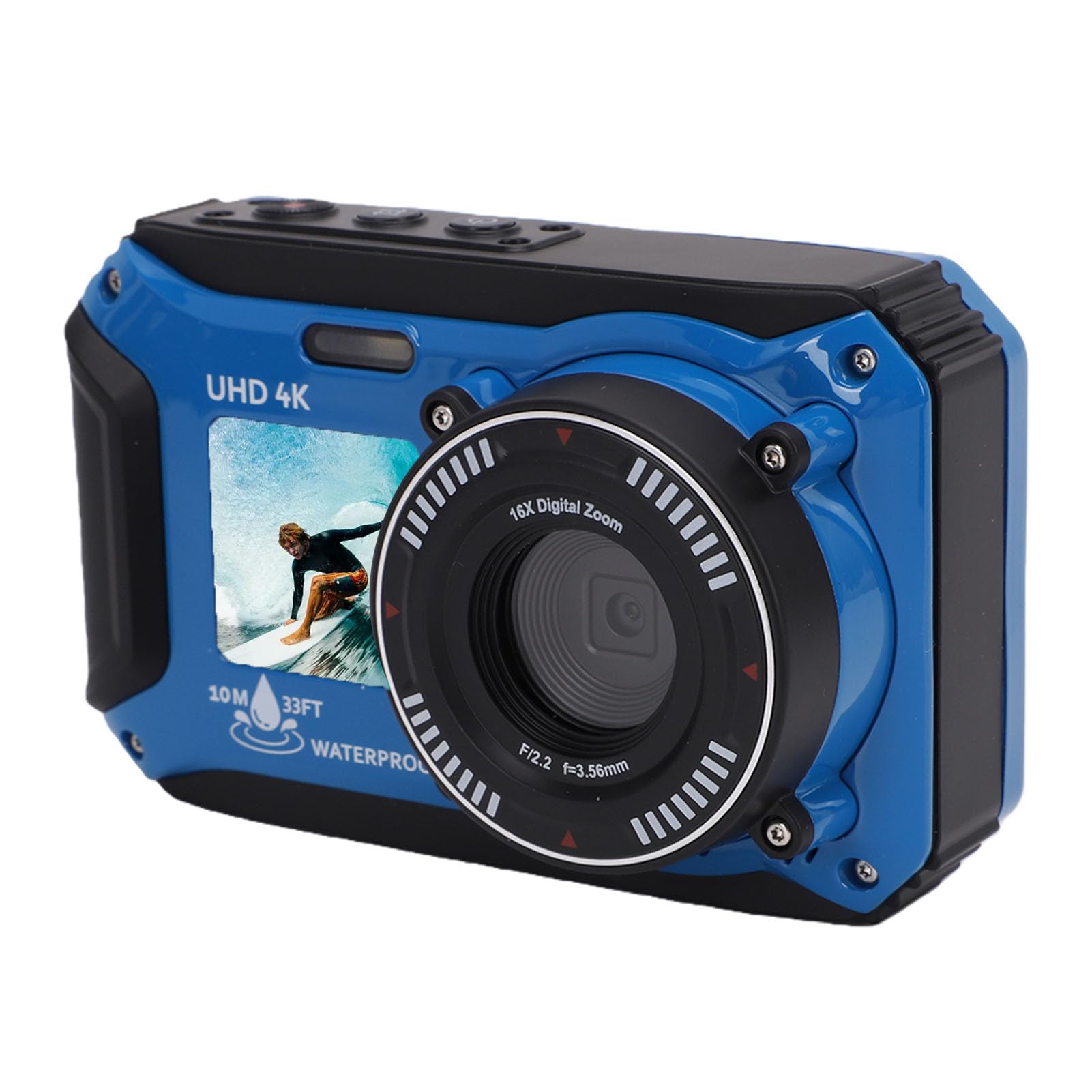 Bewinner Cámara Subacuática 4K, Cámara Digital Impermeable de 33 Pies con Enfoque Automático de 64MP, Flotante de Pantalla Dual para Snorkel y Aventuras