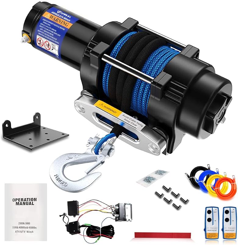Anbull Elektromos Csörlő 12V 4500LBS/2045kg - Szintetikus Kötéllel, IP67 Vízálló, Vezeték Nélküli Távirányítóval - ATV UTV Kompatibilis