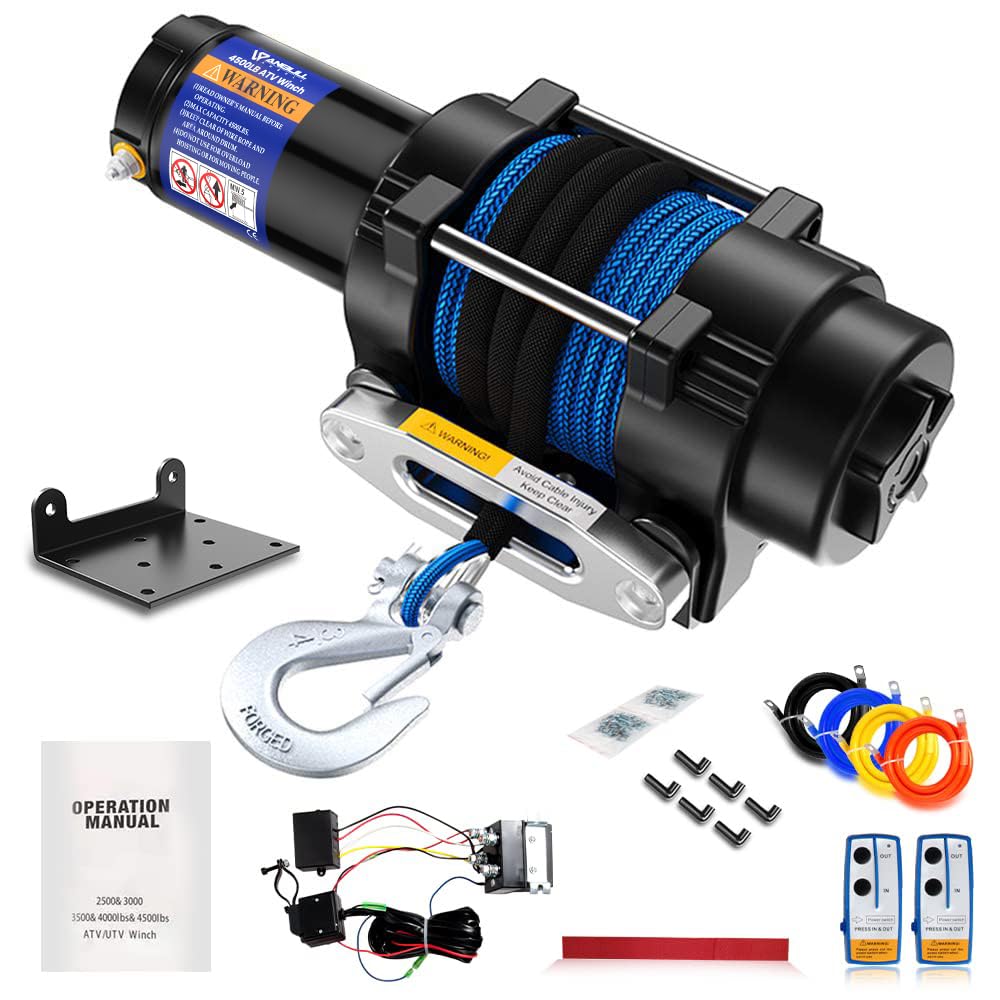 Anbull Cabrestante Eléctrico 12V 4500 LBS/2045 Kg, Cuerda sintética 5.5mm*15m, IP67 Impermeable, Cuerda de Nailon, con Control Remoto Inalámbrico *2 (20m), Compatible para ATV UTV