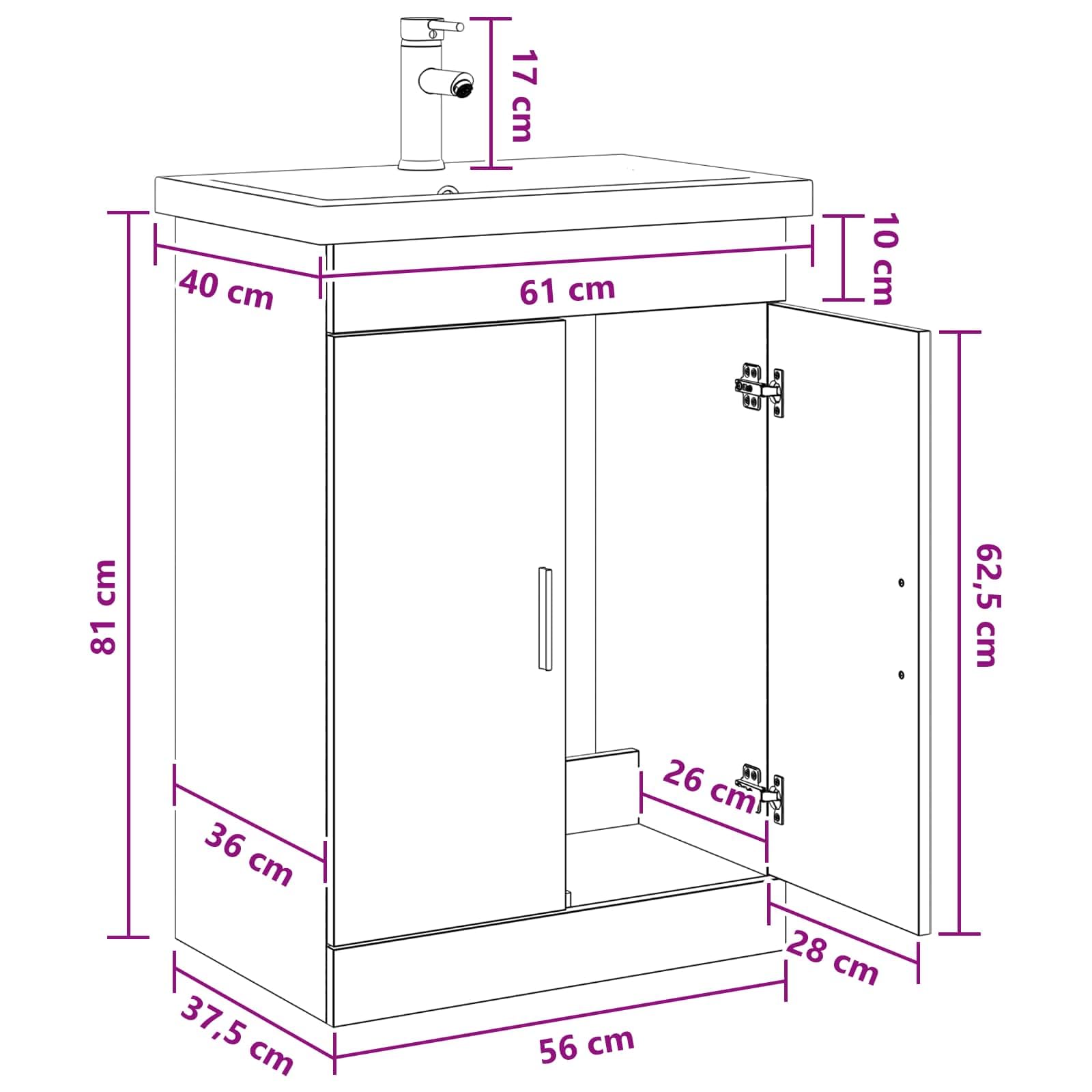 Set di mobili da bagno in rovere nero, 61 x 40 x 84,5 cm, con lavandino e rubinetto, design moderno, durevole, funzionale, per ristrutturazione del bagno