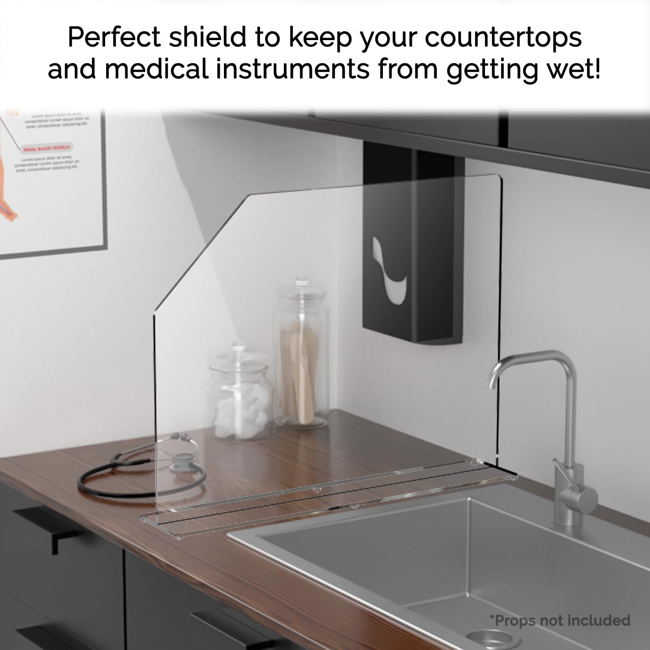 Sink Splash Guard Clear Acrylic with Easy Reach Cutaway Free Standing One Piece Protective Shield 23.5