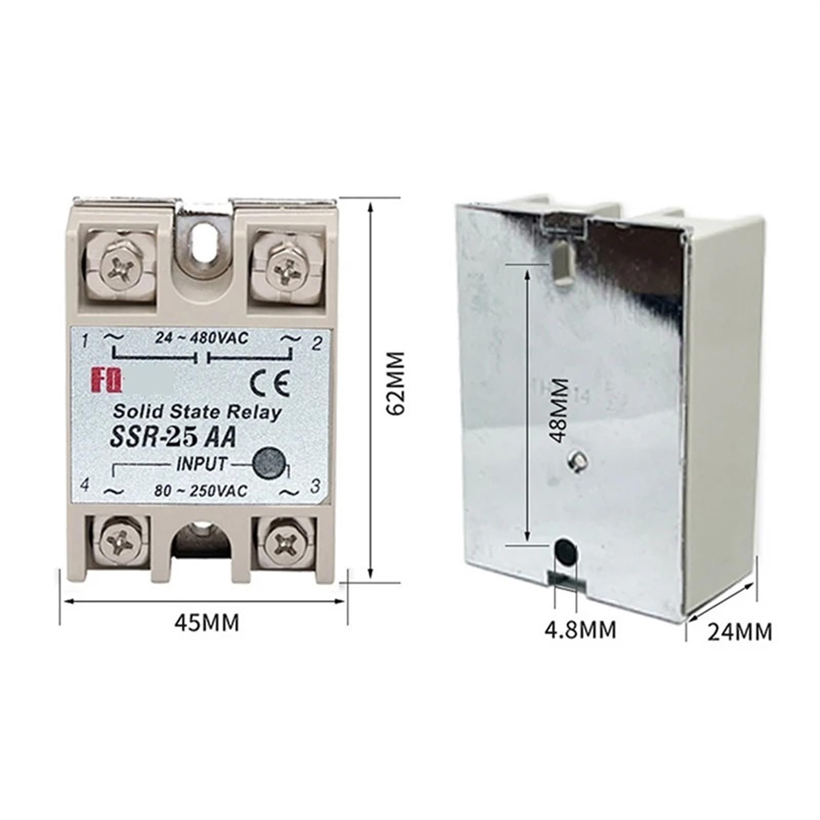 1PC Relè a stato solido monofase AC SSR SSR-25AA SSR-40AA SSR-60AA SSR-100AA Regolatore di tensione AC controllato DC Scoperto(SSR60AA)
