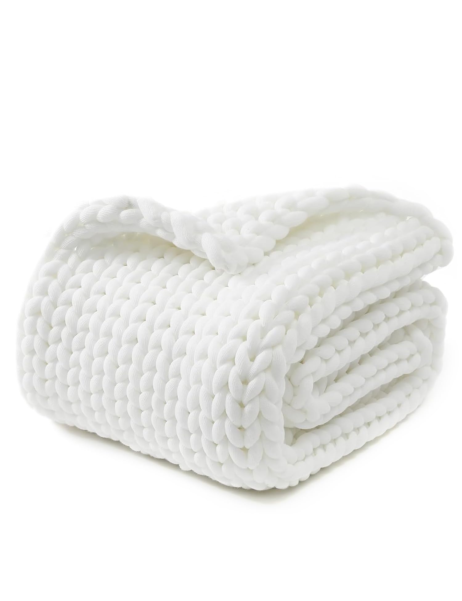 YnM Chunky Throw Blanket, Medium-Weight, Hand Knitted, Skin Friendly, Ventilated and Breathable, Machine Washable, Home Décor Piece for Couch, Sofa and Bed (White, 60x80 Inch)