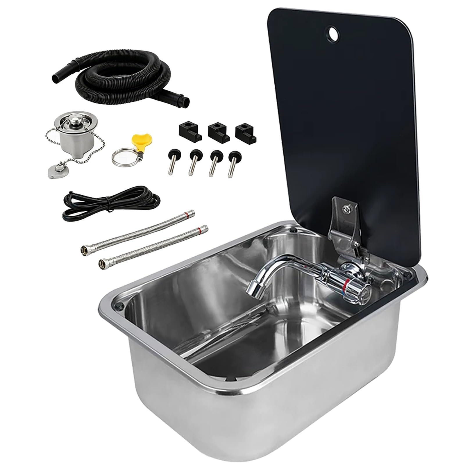 Stainless Steel Small RV Sink with Foldable Hot and Cold Water Faucet Camper Accessories