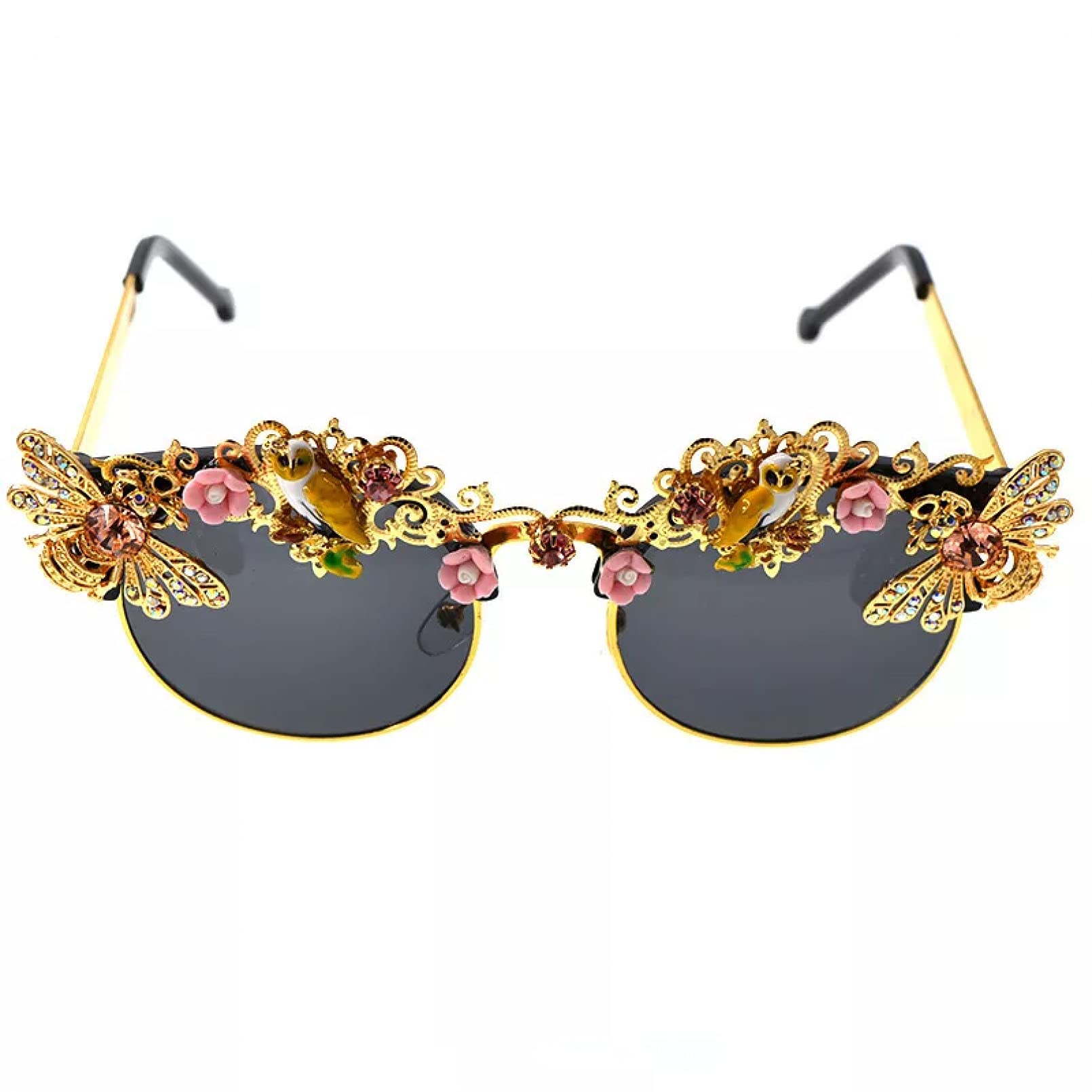 BAJIE Sonnenbrille Handgemachte Barock Strass Blume Biene Sonnenbrille Damen Sonnenbrille Kristallgläser Party