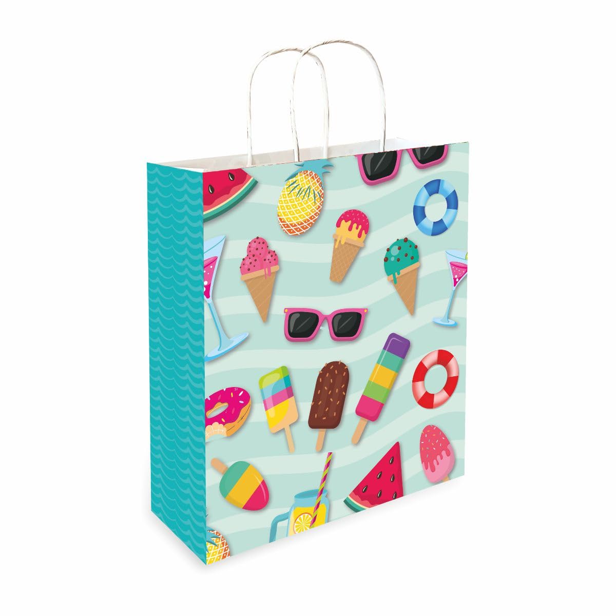 Omnipresent Pack 90 GSM Ice-Cream Theme Printed Attractive Small Party Paper Gift Bags, Set of 50, Ideal For Kids Birthday Gifts, Birthday Return Gifts, & Kids Theme Party (Size:9.4x7.9x3 inch)-image-28