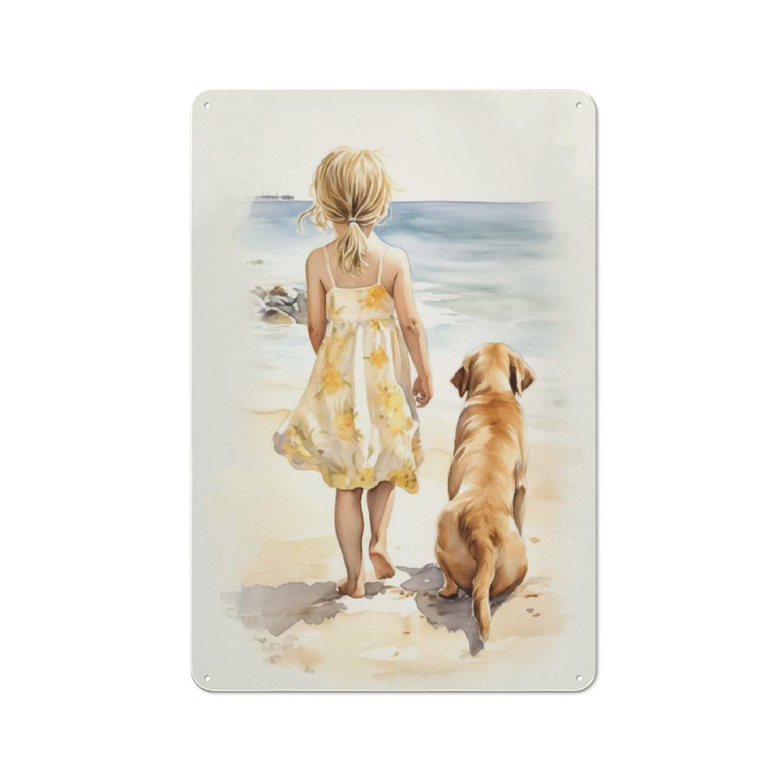 Junmoney Girls Style-7 Little With Labrador Rustic Metal Sign 30X20cm For Dining Room Or Kitchen, Metal Sign Decor For Kitchens And Dining Spaces