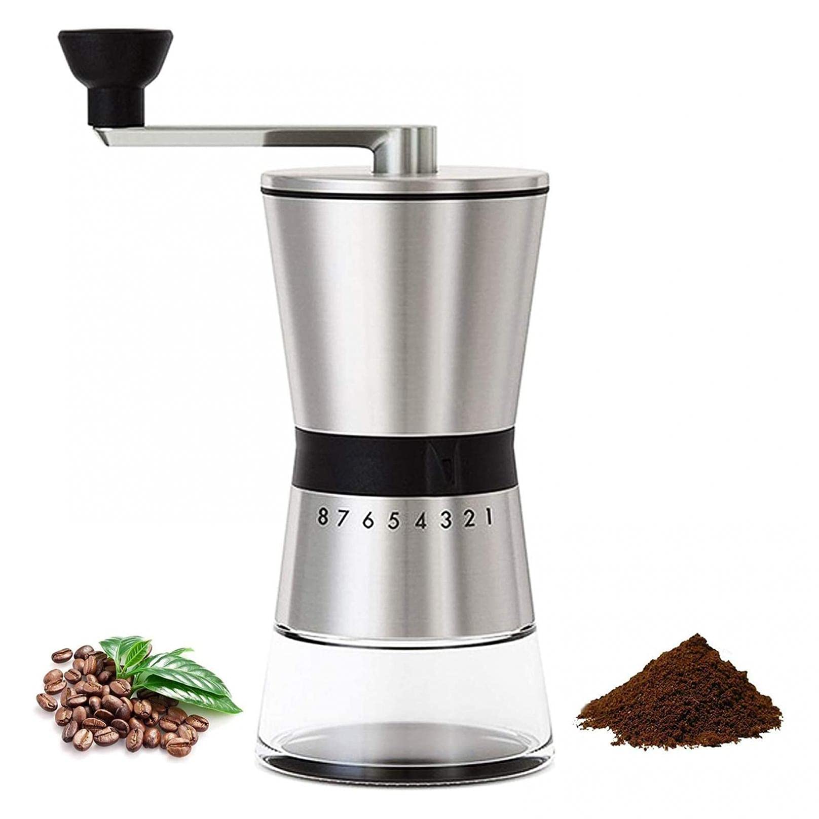 Molinillo De Café Manual, Ajuste Ajustable Molino De Manivela Portátil De Acero Inoxidable con Fresa De Cerámica, Molino De Café De Mano, Silver