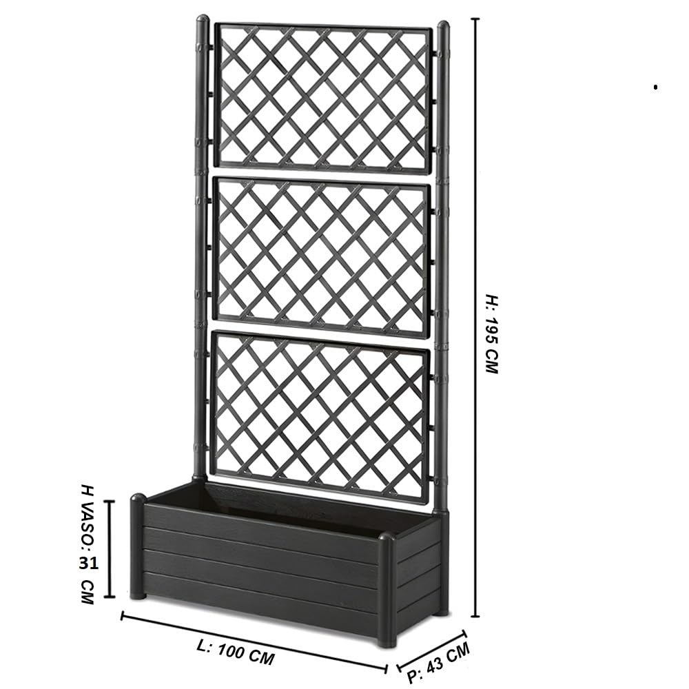 Fioriera con vaso largo cm 100 Spalliera Grigliata alta cm 195 separe' Antracite graticola rampicante modulabile e componibile per Esterni Giardini Terrazze separatore ambienti locali commerciali