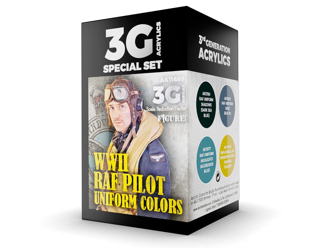 AK Acrylics 3Gen Aircraft Set AK11689 WWII RAF Uniform Colors 3G (4x17ml)