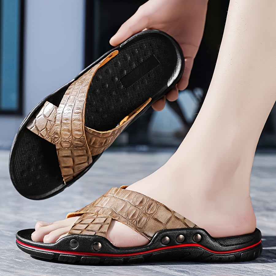 Men's Breathable Open-Toe Slippers with Non-Slip Rubber Sole Adjustable Straps for Outdoor Walking, Beach & Home Use - Stylish Casual Footwear4