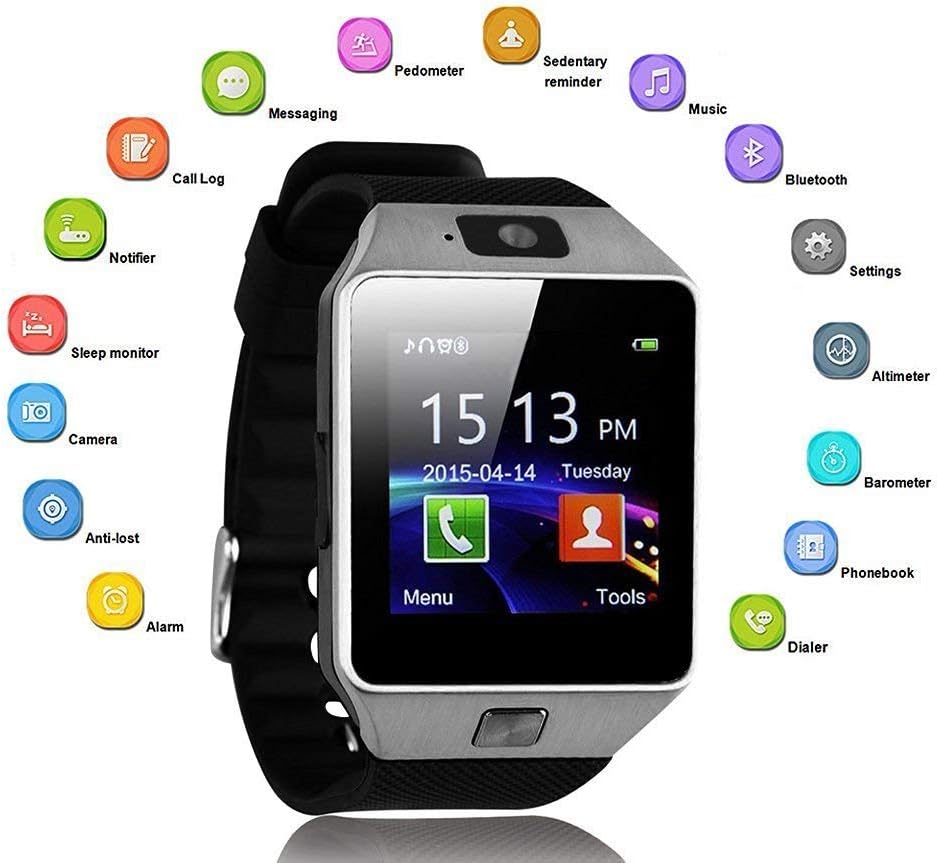 Buddymate Bluetooth SmartWatch with SIM/TF Card Slot, Camera, Whatsapp, Facebook, Alarm Compatible with All Android,iOS & Windows Device (Assorted Colour)