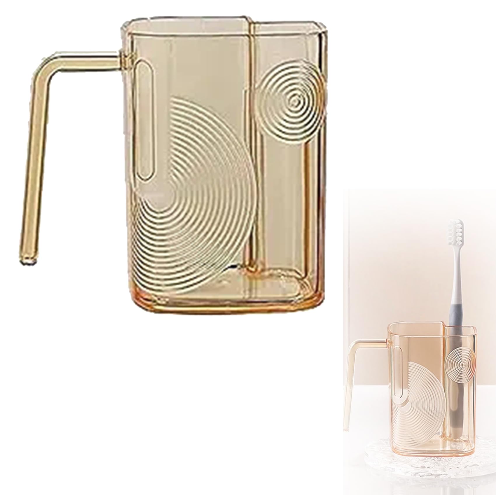Luxury Gargle Cup with Toothbrush Slot, Simple Transparent Toothbrush Cup, Electric Toothbrush Holders for Bathrooms, Square Toothbrush Cup Gargle Cup, Large Capacity Gargle Cup for Bathrooms (Yellow)