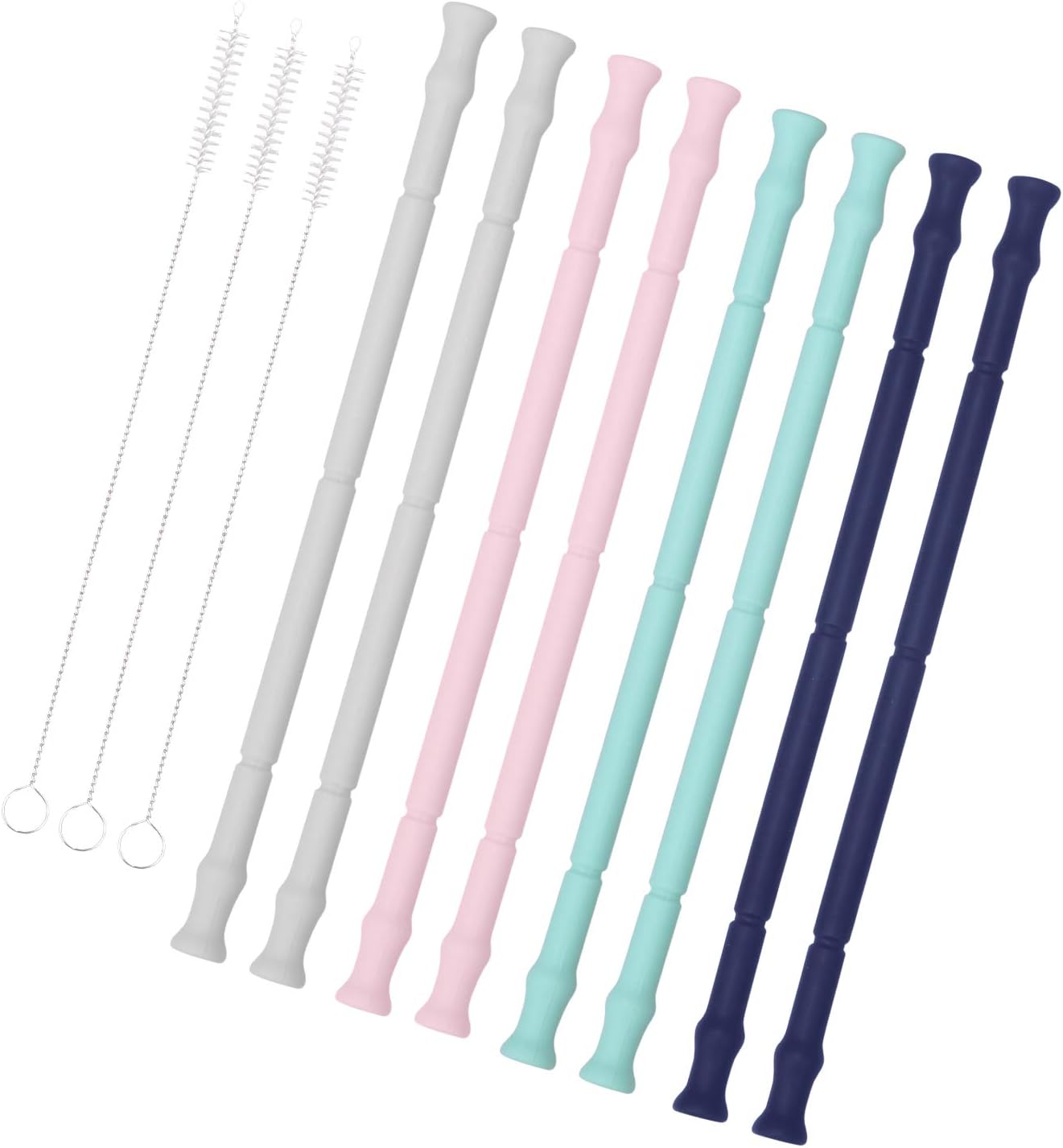 Silicone Drinking Straw 8Pcs Reusable Collapsible Straws No BPA Chewy Eco Friendly for Safely Drinking Hot Cold Drinks with 3 Brushes 1 Storage Pouch Flexible Straws for Extra Tall Cup and Giant Mug