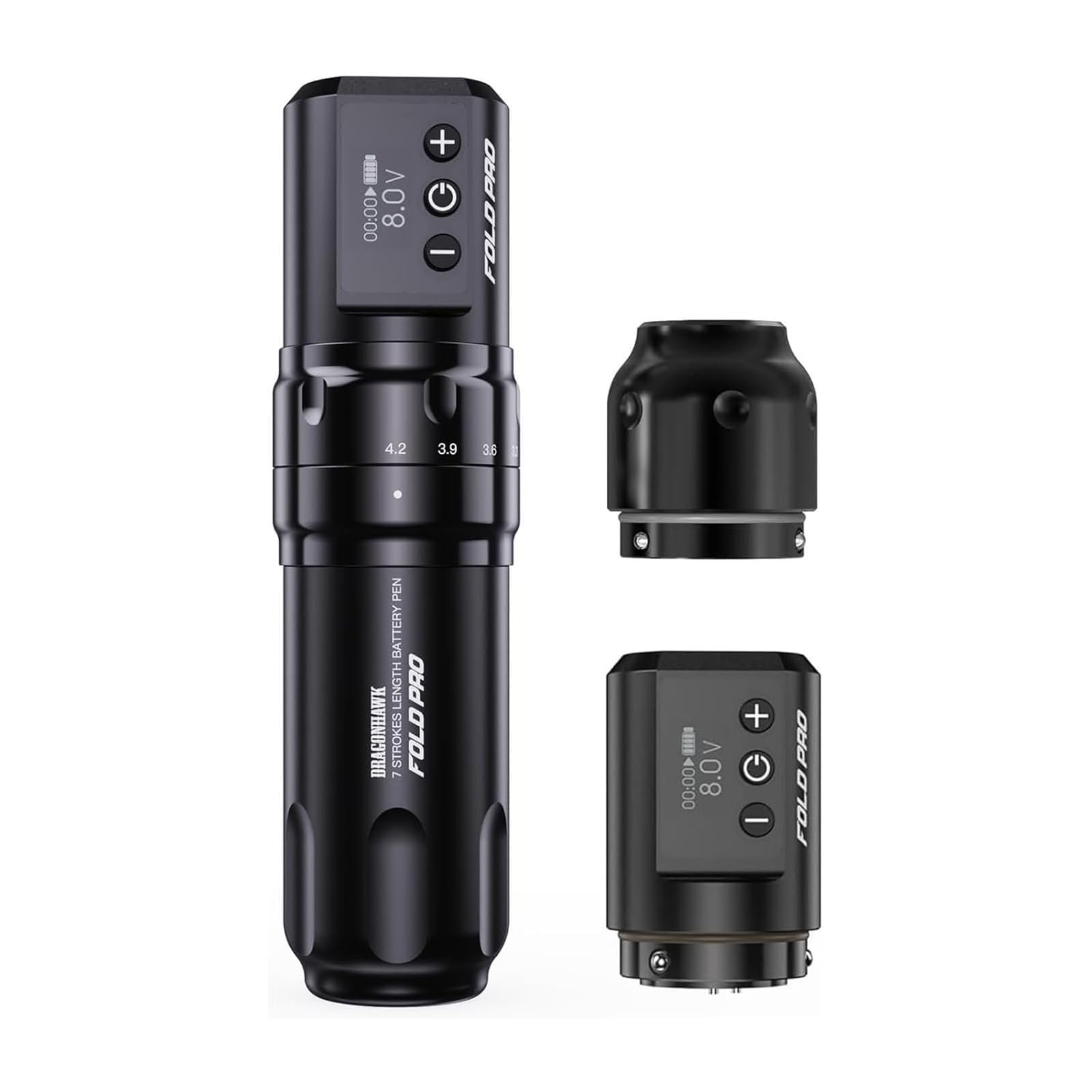 Dragonhawk Fold Pro Máquina de tatuar inalámbrica Bolígrafo con batería de 7 carreras 2.4-4.2mm, 2pcs batería de 1500mAh para tatuadores profesionales